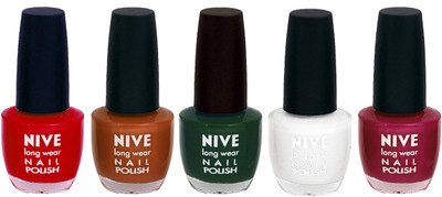 

Nive Colour Blast Nail Lacquer (set of 5 Nail Polish ) Red,Brown,Green,White,Pink(Pack of 5)