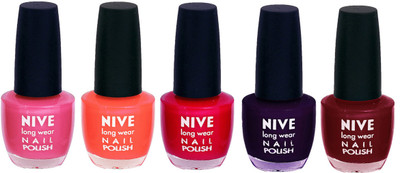 

Nive Colour Blast Nail Lacquer (set of 5 Nail Polish ) Pink,Orange,Pink,Purple,Red(Pack of 5)