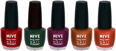 

Nive Colour Blast Nail Lacquer (set of 5 Nail Polish ) Pink,Green,Purple,Brown,Brown(Pack of 5)