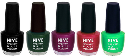 

Nive Colour Blast Nail Lacquer (set of 5 Nail Polish ) Black,Green,Purple,Pink,Green(Pack of 5)