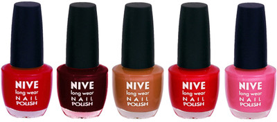 Nive Colour Blast Nail Lacquer (set of 5 Nail Polish ) Red,Red,Brown,Red,Pink(Pack of 5)