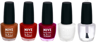 Nive Colour Blast Nail Lacquer (set of 5 Nail Polish ) Brown,Red,Pink,White,Top Coat(Pack of 5)