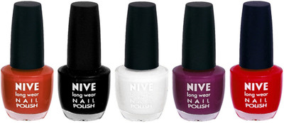 

Nive Colour Blast Nail Lacquer (set of 5 Nail Polish ) Brown,Black,White,Purple,Red(Pack of 5)