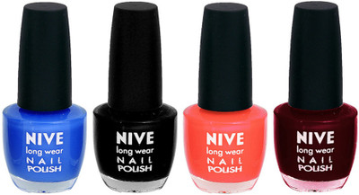 Nive Colour Blast Nail Lacquer (Set of 4 Nail Polish) Blue,Black,Orange,Red,(Pack of 4)