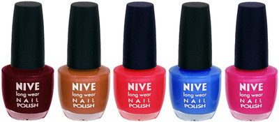 

Nive Colour Blast Nail Lacquer (set of 5 Nail Polish ) Red,Brown,Pink,Blue,Pink(Pack of 5)