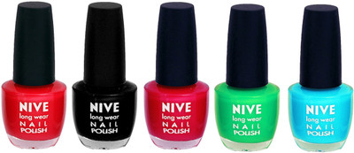 

Nive Colour Blast Nail Lacquer (set of 5 Nail Polish ) Red,Black,Pink,Green,Blue(Pack of 5)