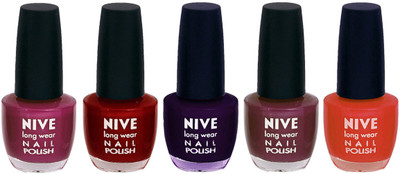 

Nive Colour Blast Nail Lacquer (set of 5 Nail Polish ) Purple,Red,Purple,Purple,Brown(Pack of 5)
