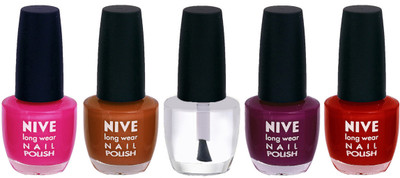 

Nive Colour Blast Nail Lacquer (set of 5 Nail Polish ) Pink,Brown,Clear,Purple,Red(Pack of 5)