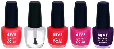 

Nive Colour Blast Nail Lacquer (set of 5 Nail Polish ) Black,Top Coat,Red,Pink,Purple(Pack of 5)