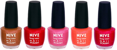 Nive Colour Blast Nail Lacquer (set of 5 Nail Polish ) Brown,Red,Pink,Orange,Pink(Pack of 5)