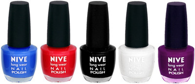 

Nive Colour Blast Nail Lacquer (set of 5 Nail Polish ) Blue,Red,Black,White,Purple(Pack of 5)