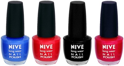 

Nive Colour Blast Nail Lacquer (Set of 4 Nail Polish) Blue,Red,Black,Pink,(Pack of 4)