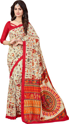 AJS Printed Bhagalpuri Art Silk Saree(Multicolor)