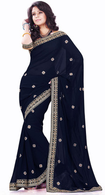 

Sourbh Sarees Applique Fashion Synthetic Georgette Saree(Multicolor), Navy blue