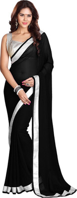 

Sourbh Sarees Solid Fashion Georgette Saree(Black, Silver)