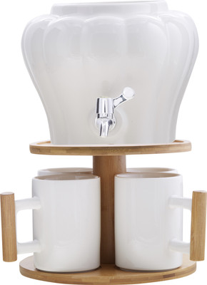 

EZ Life Ceramic Pot with 4 Cups Set - White & Brown Cup Tray Serving Set(Pack of 6)