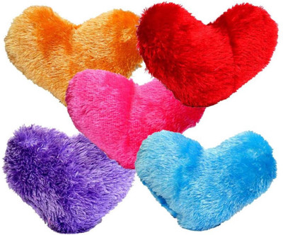 

ManoJ Enterprises Fashionble Gift Soft Stuff Long Fur Heart Sheap Pillow Combo 5 Pcs Set Multicolored 35 Cm - 30 cm(Multicolor)