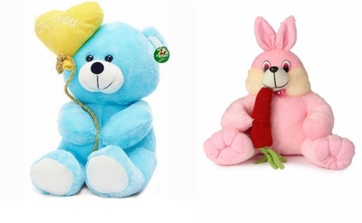 

Deals India Deals India I Love You Balloon Heart Teddy Blue20 cm and Bunny with carrot(30 cm) combo - 20 cm(Multicolor)