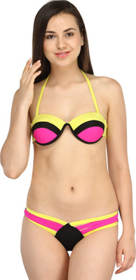 45% OFF on N-Gal Rosy Sexy Color Blocking Bikini Solid Women's