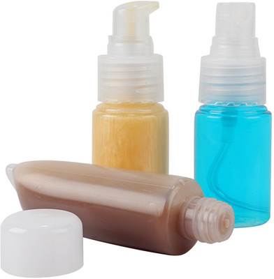 

HOKIPO Transparent Plastic Refillable Cosmetic Spray Bottle Set in PP Pouch, 3 Pieces [Airline Carry-on Approved] Travel Toiletry Kit(White)