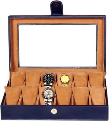 Leatherworld PU Leather Watch Box(Blue, Holds 12 Watches)   Watches  (Leatherworld)