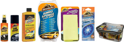 

Armor All 1 Armor All - Ultra Shine Wash & Wax 473 ML, 1 Armor All - Original Protectant 118ML, 1 Armor All - Tire Foam Protectant 113 Gms, 1 Armor All - Microfibre All Purpose Cloth,, 1 Armor All - Jumbo Easy Grip Sponge, pack of 3 Armor All - Car Hangin