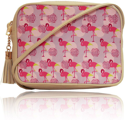

FIZZA Flamingo Cream Pouch Sling Sling Bag(Cream & print, 9 inch)