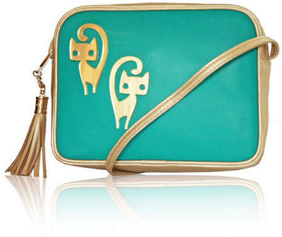 

FIZZA Kitten Cutout Sling Sling Bag(Blue and Gold, 9 inch)