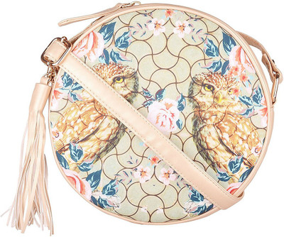 

FIZZA Fierce Owl Round Sling Sling Bag(Peach and print, 8 inch)