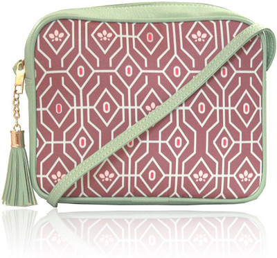 

FIZZA Lotus Grid Mint Pouch Sling Sling Bag(Mint and print, 9 inch)