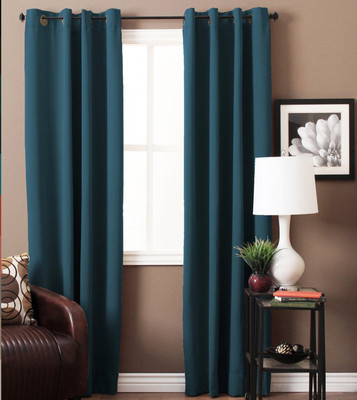 

American-Elm 153 cm (5 ft) Polyester Window Curtain (Pack Of 2)(Solid, Blue_2)