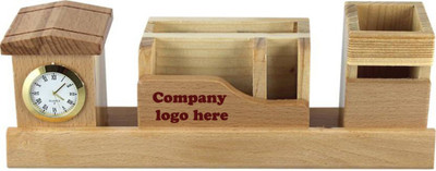 

Awesum 4 Compartments Wooden Pen Stand(Brown)