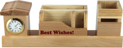 

Awesum 4 Compartments Wooden Pen Stand(Brown)