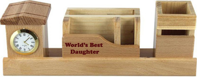 

Awesum 4 Compartments Wooden Pen Stand(Brown)