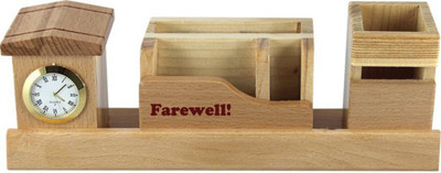 

Awesum 4 Compartments Wooden Pen Stand(Brown)