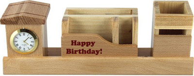 

Awesum 4 Compartments Wooden Pen Stand(Brown)