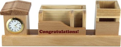 

Awesum 4 Compartments Wooden Pen Stand(Brown)