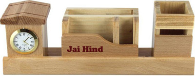 

Awesum 4 Compartments Wooden Pen Stand(Brown)