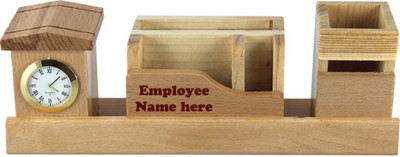 Awesum 4 Compartments Wooden Pen Stand(Brown)