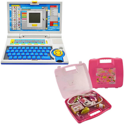 

kts khalsa toys and sales combo of learning laptop and doctor set for kids(Multicolor)
