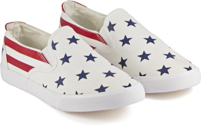 

DeVEE Star Printed White Canvas Shoes For Women(White