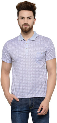 Camey Printed Men Polo Neck Blue T-Shirt