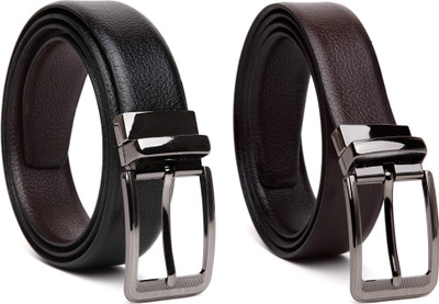

U+N Men & Women Formal Multicolor Genuine Leather Reversible Belt, Black & brown