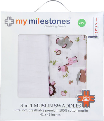 

My Milestones Animal  Swadding Baby Blanket(Microfiber, Pink