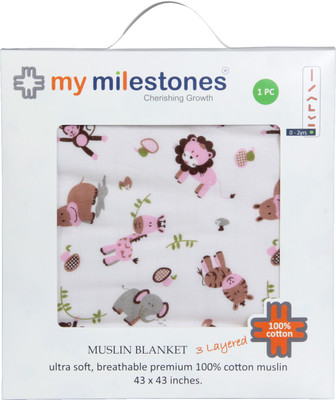 

My Milestones Animal  Swadding Baby Blanket(Microfiber, Pink