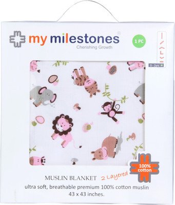 

My Milestones Animal  Swadding Baby Blanket(Microfiber, Pink