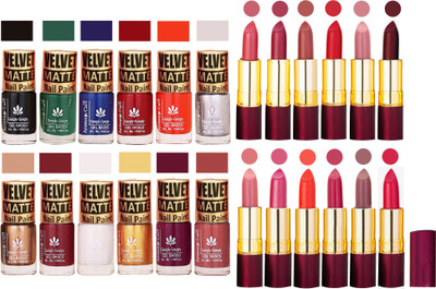 

Aroma Care Velvet Matt Nail Polish Set of 12 Pcs Combo with Dry Matte Lipstick Set of 12 Pcs(Set of 24)