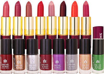 

Aroma Care Nail Polish Sets of 8 Pcs High Quality, Glossy Finish with Dry Matte Lipstick 8 Pcs(Set of 16)