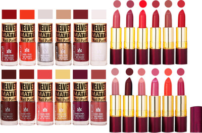 

Aroma Care 100% Genuine Matte Nail Polish Sets of 12 Pcs in Wholesale Rate with Dry Matte Lipstick Set of 12 Pcs(Set of 24)