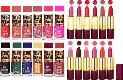 

Aroma Care Velvet Matt Nail Polish Set of 12 Pcs Combo with Dry Matte Lipstick Set of 12 Pcs(Set of)